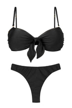 Laad de afbeelding in de Gallery-viewer, Product Front: Rio De Sol Set Set Shimmer-Black Bandeau-No Nice-Fio