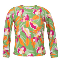Laad de afbeelding in de Gallery-viewer, Product Front: Rio De Sol Top Top Green-Bloom Rash-Guard