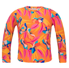 Laad de afbeelding in de Gallery-viewer, Product Front: Rio De Sol Top Top Orange-Bloom Rash-Guard