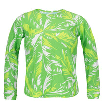Laad de afbeelding in de Gallery-viewer, Product Front: Rio De Sol Top Top Green-Palms Rash-Guard
