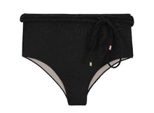 Laad de afbeelding in de Gallery-viewer, Product Front: Rio De Sol Bottom Bottom Shimmer-Black Belted-High-Waist
