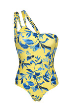Laad de afbeelding in de Gallery-viewer, Product Front: Rio De Sol One-Piece Lemon Flower One Shoulder
