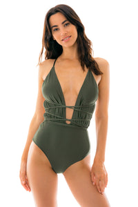 Model Front: Rio De Sol One-Piece Croco New Vegas