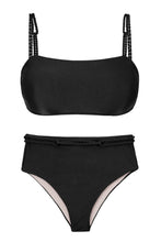 Laad de afbeelding in de Gallery-viewer, Set Shimmer-zwarte bandeau-reto hotpants
