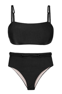 Set Shimmer-zwarte bandeau-reto hotpants