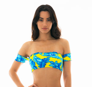 Top Palmeira Azul off-shoulder